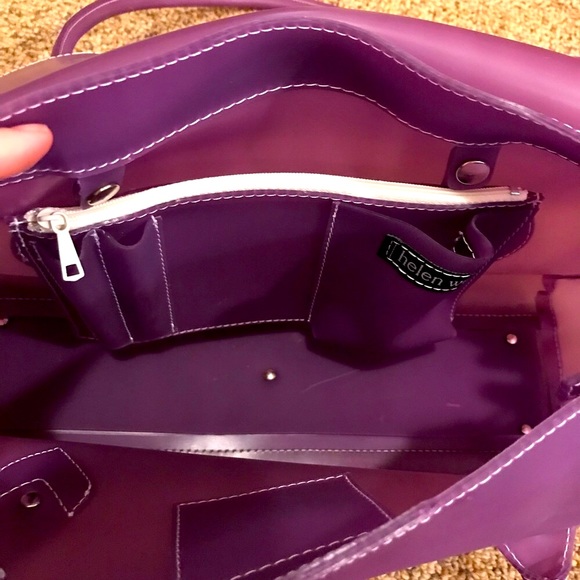 Helen Welsh Italy large purple vegan purse sheer turnlock satchel & wallet VGUC - Picture 7 of 12